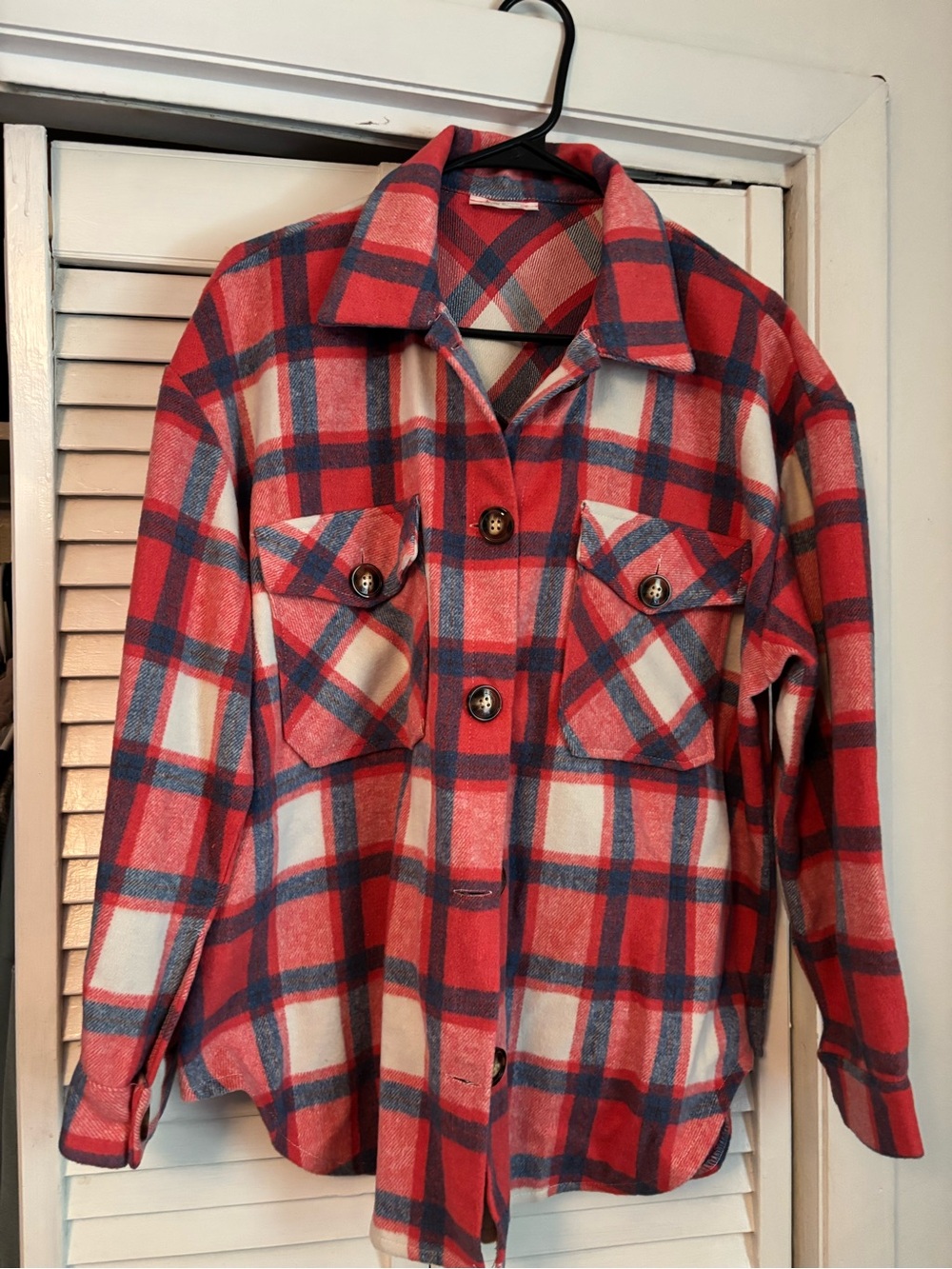 Red Plaid Utility Shacket with Button Front